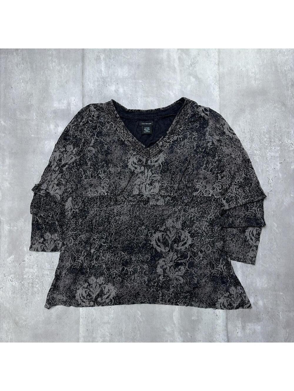 Y2K Black Calvin Klein Jeans Grunge Gothic Floral Long Sleeve Shirt